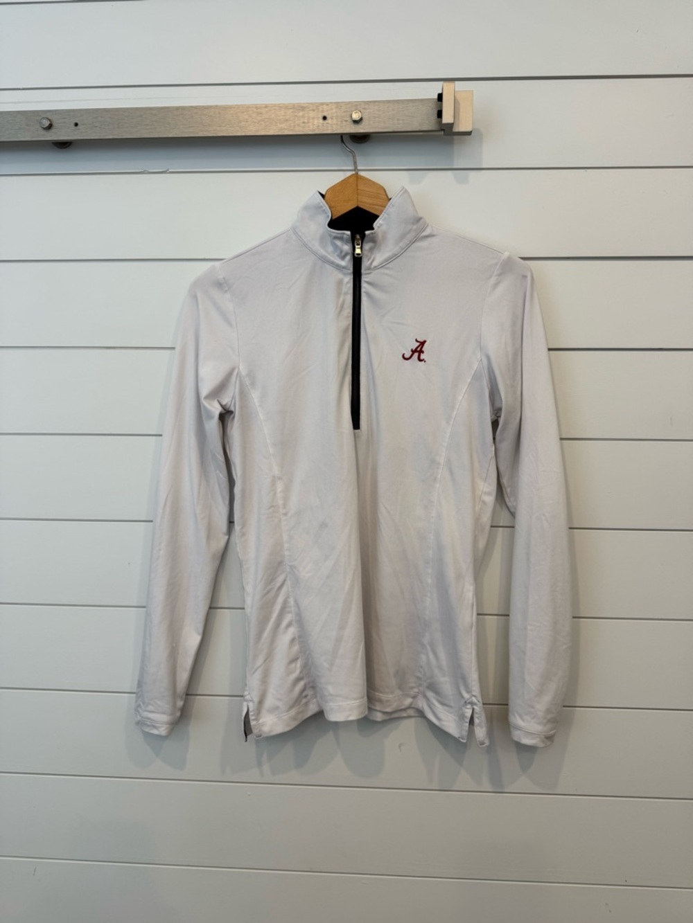 Women’s White Quarter-Zip Long Sleeve Pullover with Crimson 'A' Alabama Logo